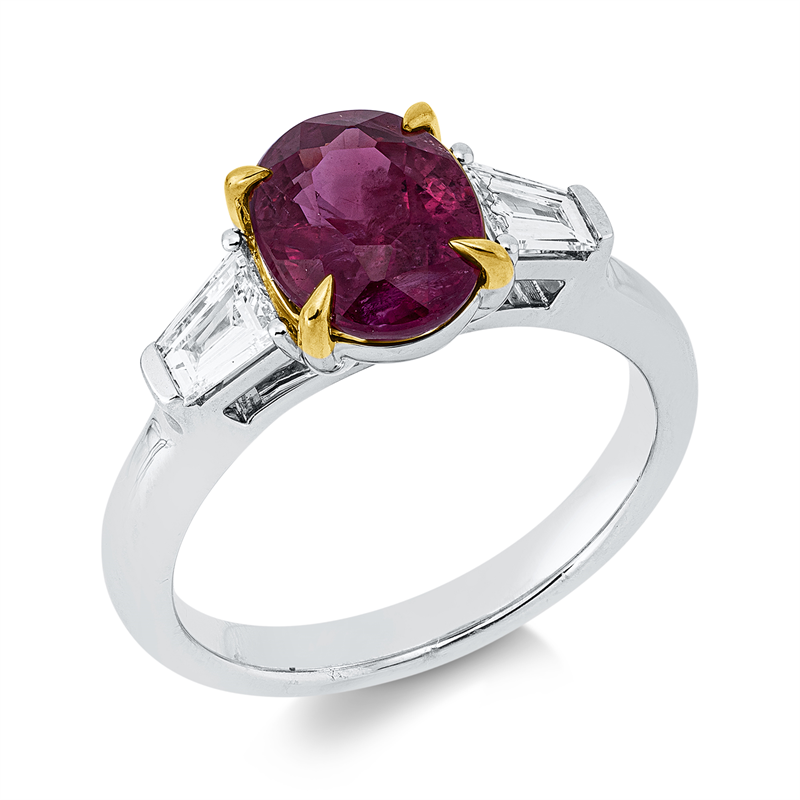Ring mit Rubin  aus 750/-18 Karat Weißgold / Gelbgold mit 2 Diamanten 0