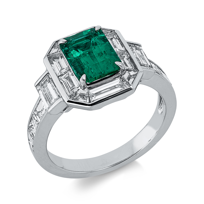 Ring mit Smaragd  aus 750/-18 Karat Weißgold mit 18 Diamanten 1