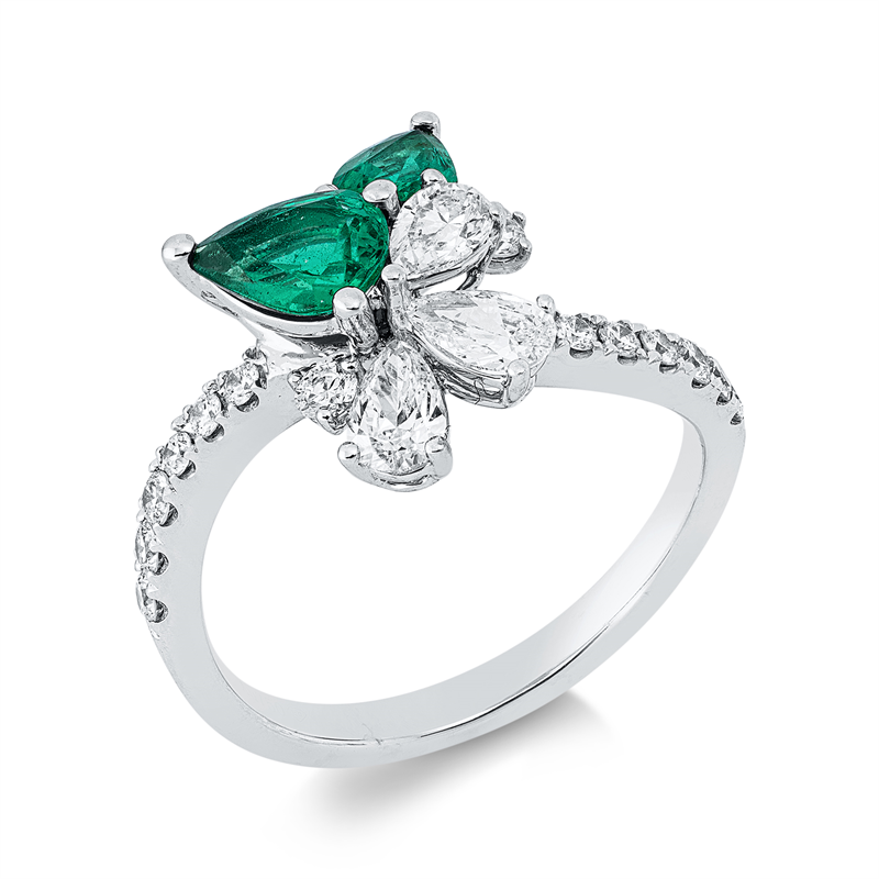 Ring mit Smaragd  aus 750/-18 Karat Weißgold mit 19 Diamanten 0