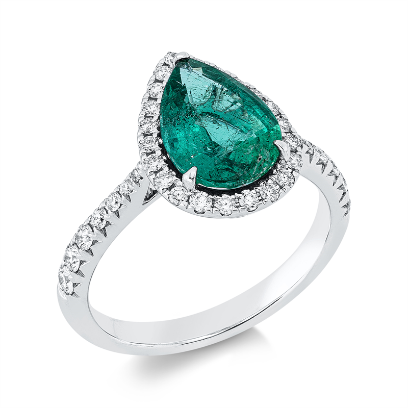 Ring mit Smaragd  aus 750/-18 Karat Weißgold mit 36 Diamanten 0