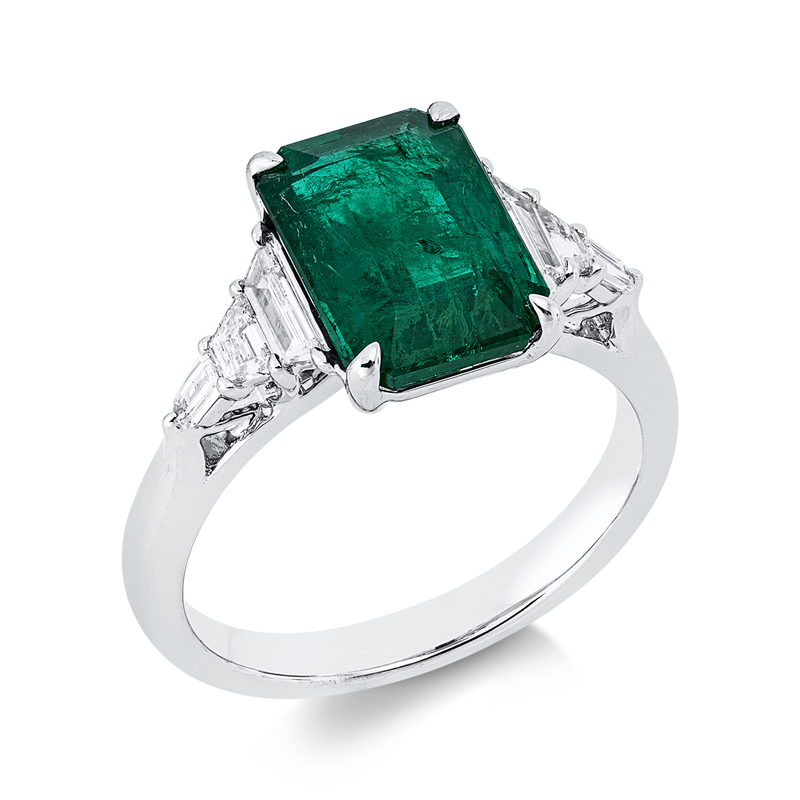 Ring mit Smaragd  aus 750/-18 Karat Weißgold mit 6 Diamanten 0