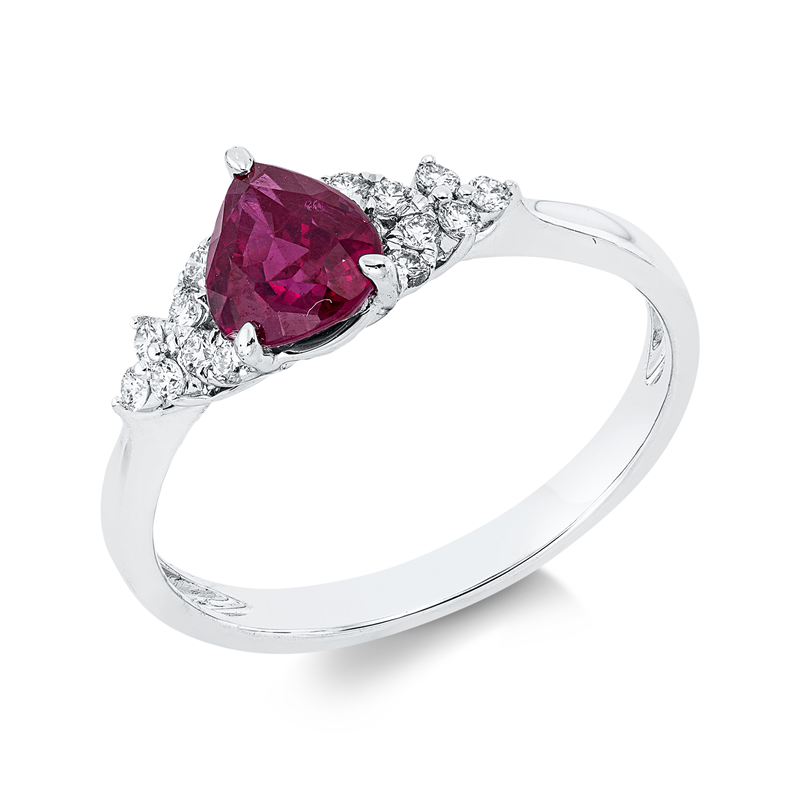Ring mit Rubin  aus 750/-18 Karat Weißgold mit 14 Diamanten 0