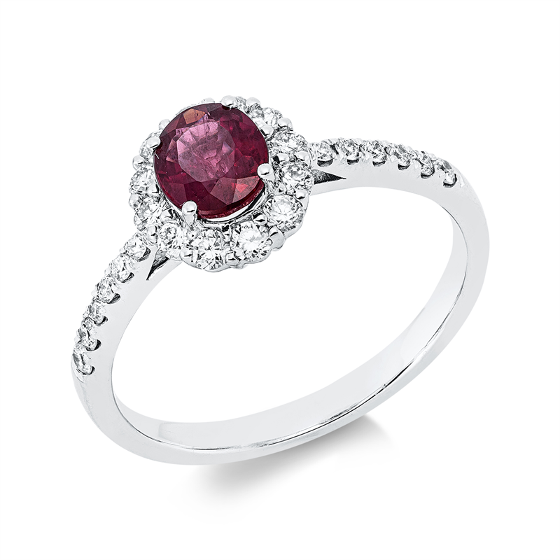 Ring mit Rubin  aus 750/-18 Karat Weißgold mit 24 Diamanten 0
