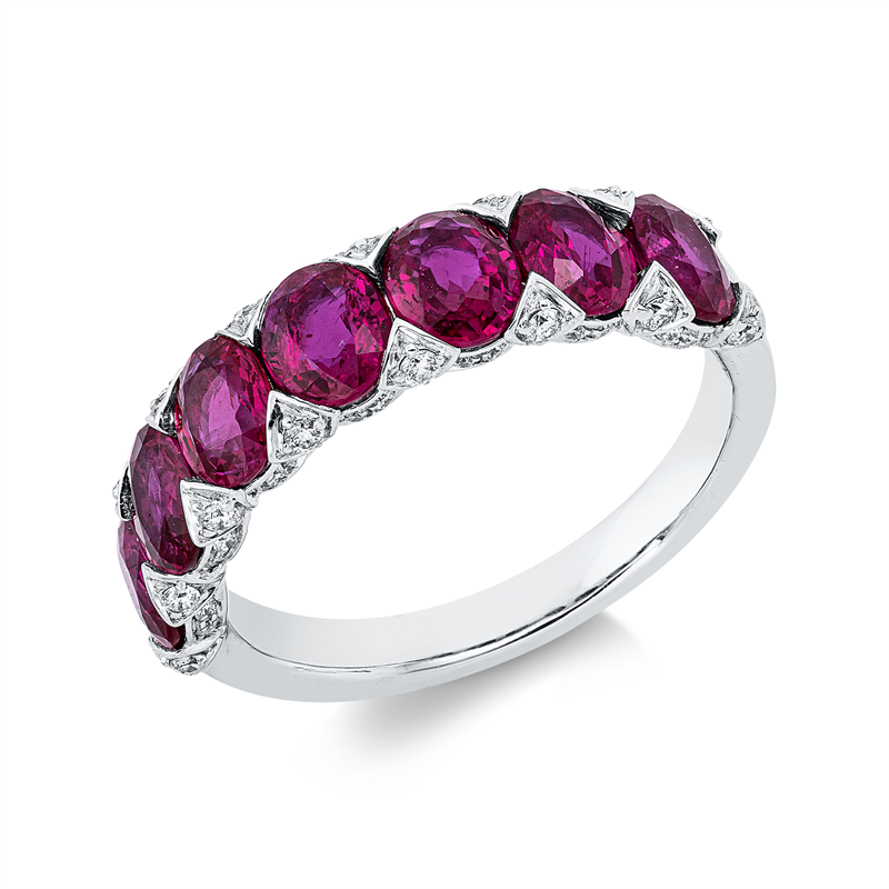 Ring mit Rubin  aus 750/-18 Karat Weißgold mit 44 Diamanten 0