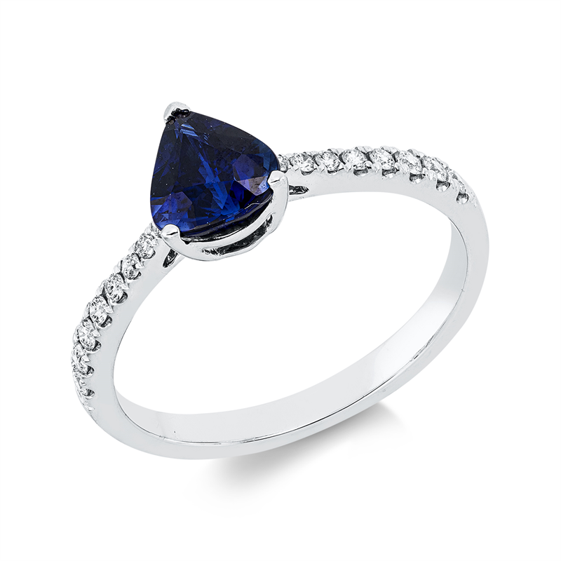 Ring mit Saphir  aus 750/-18 Karat Weißgold mit 16 Diamanten 0