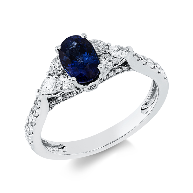 Ring mit Saphir  aus 750/-18 Karat Weißgold mit 40 Diamanten 0
