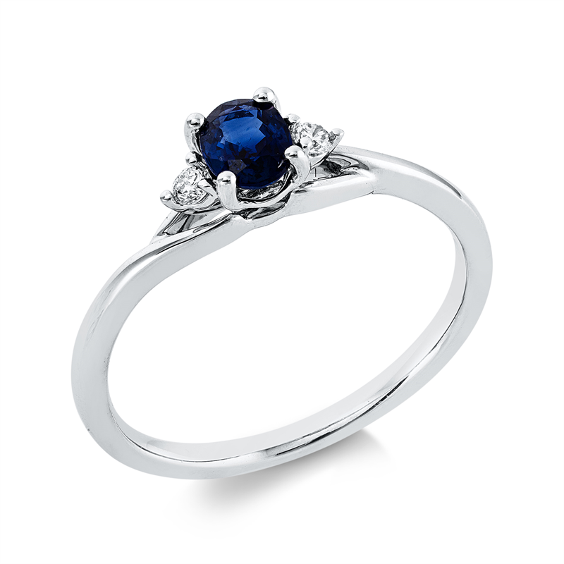 Ring mit Saphir  aus 750/-18 Karat Weißgold mit 2 Diamanten 0
