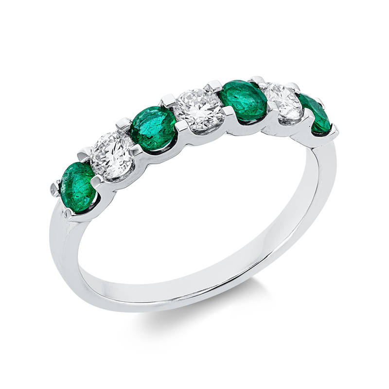 Ring mit Smaragd  aus 750/-18 Karat Weißgold mit 3 Diamanten 0