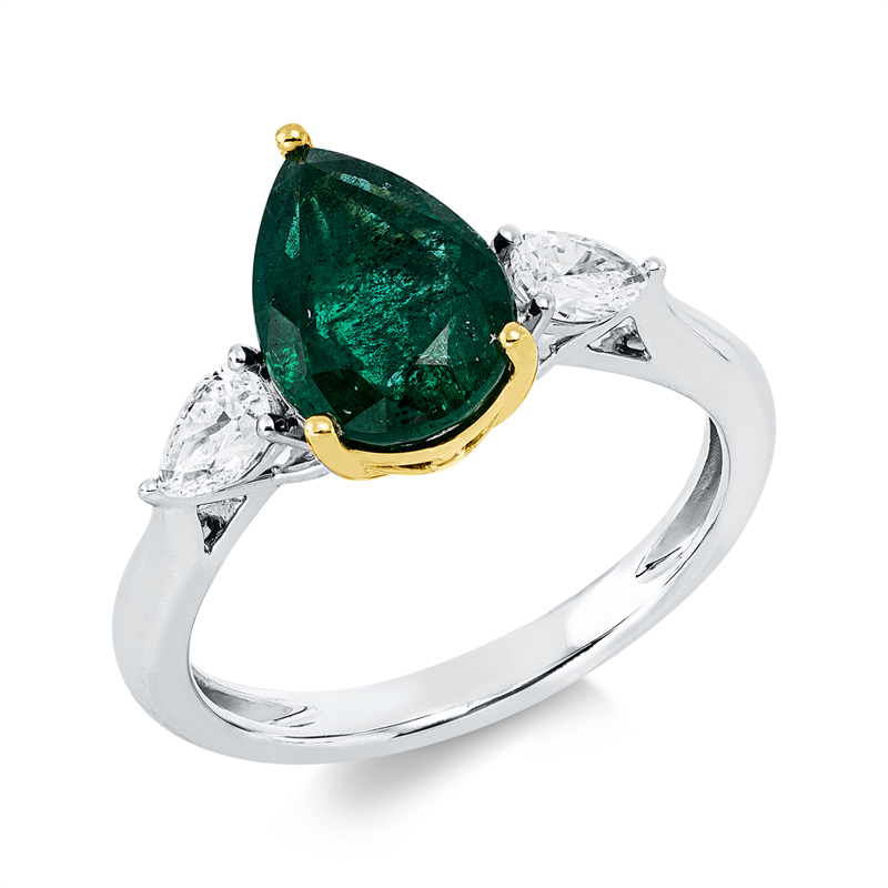 Ring mit Smaragd  aus 950/-Platin Gelbgold Platin 950 mit 2 Diamanten 0