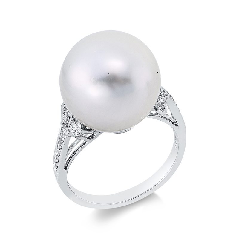 Ring   mit Südseeperle aus 750/-18 Karat Weißgold mit 18 Diamanten 0