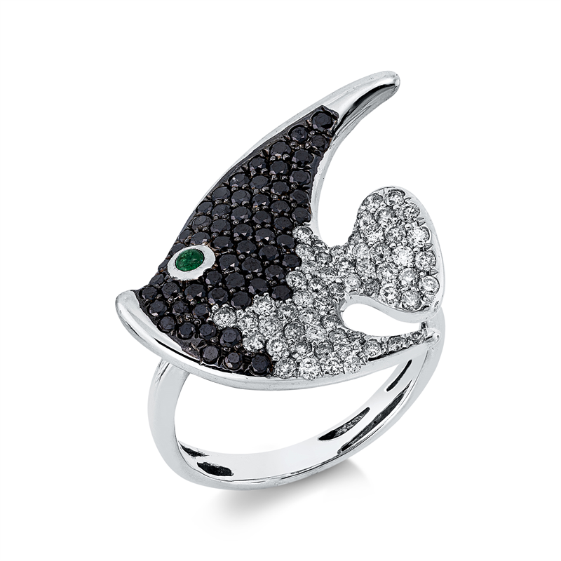 Ring mit Smaragd  aus 750/-18 Karat Weißgold mit 115 Diamanten 1