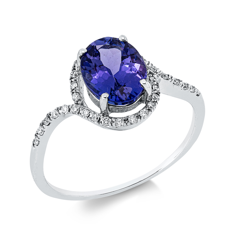 Ring mit Tansanit  aus 750/-18 Karat Weißgold mit 32 Diamanten 0