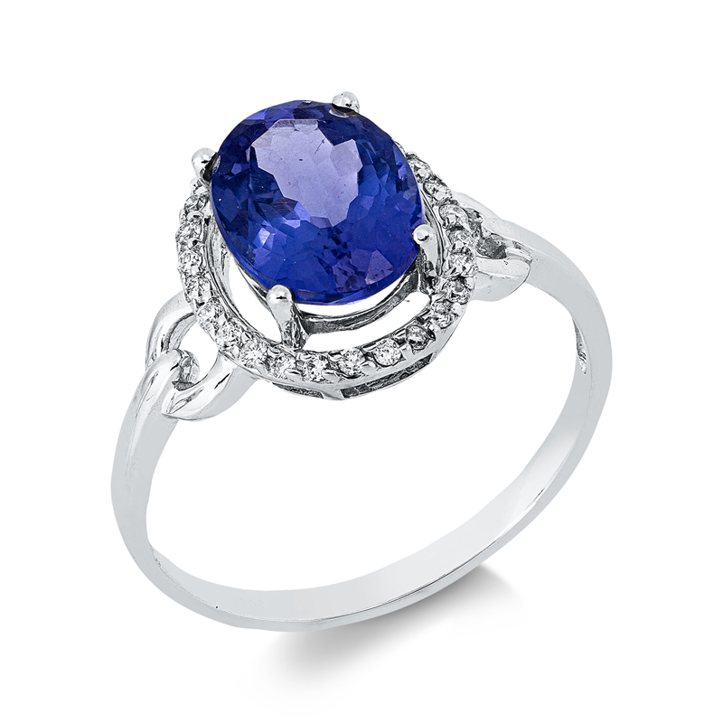 Ring mit Tansanit  aus 750/-18 Karat Weißgold mit 26 Diamanten 0