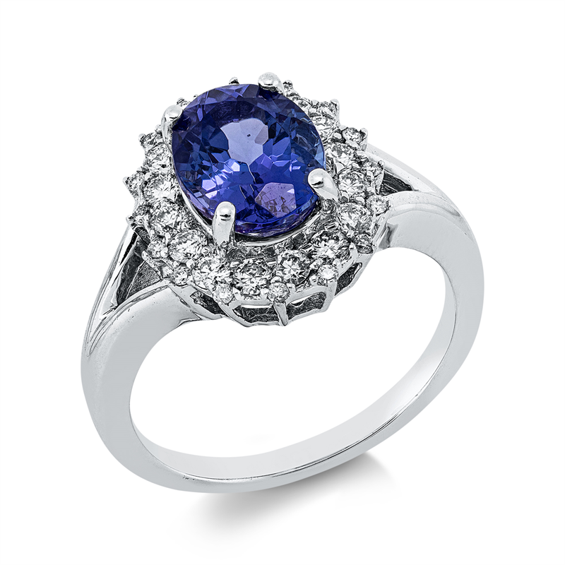 Ring mit Tansanit  aus 750/-18 Karat Weißgold mit 32 Diamanten 0