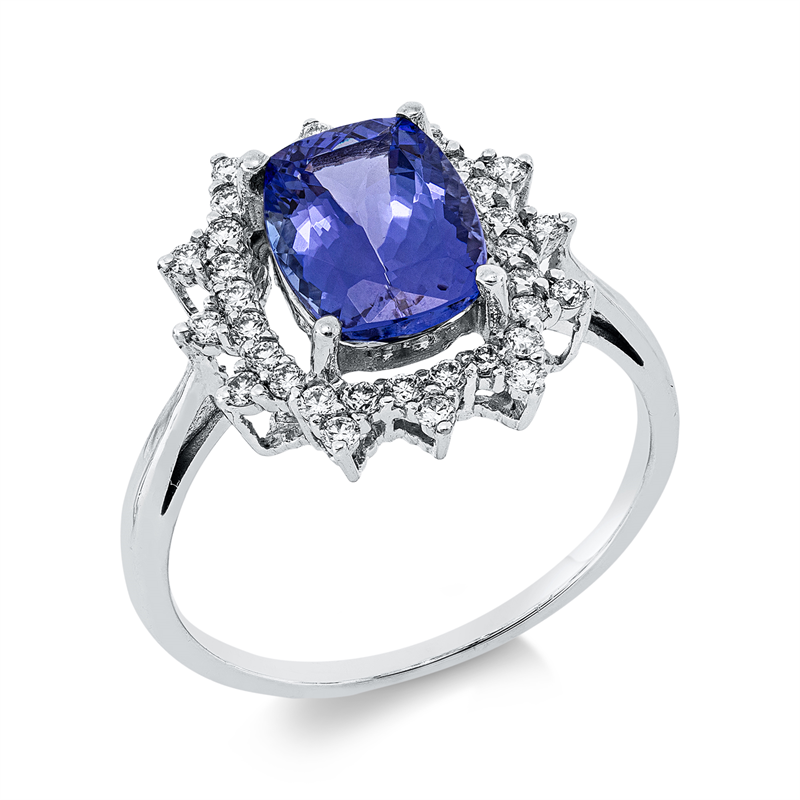 Ring mit Tansanit  aus 750/-18 Karat Weißgold mit 36 Diamanten 0