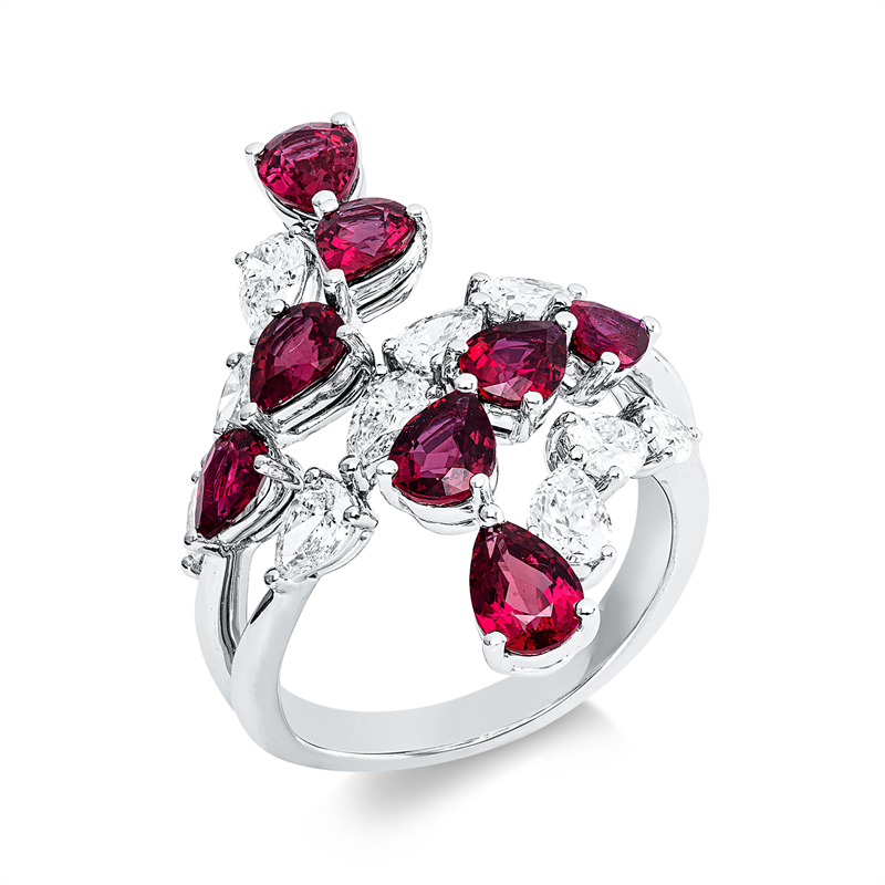 Ring mit Rubin  aus 750/-18 Karat Weißgold mit 10 Diamanten 1