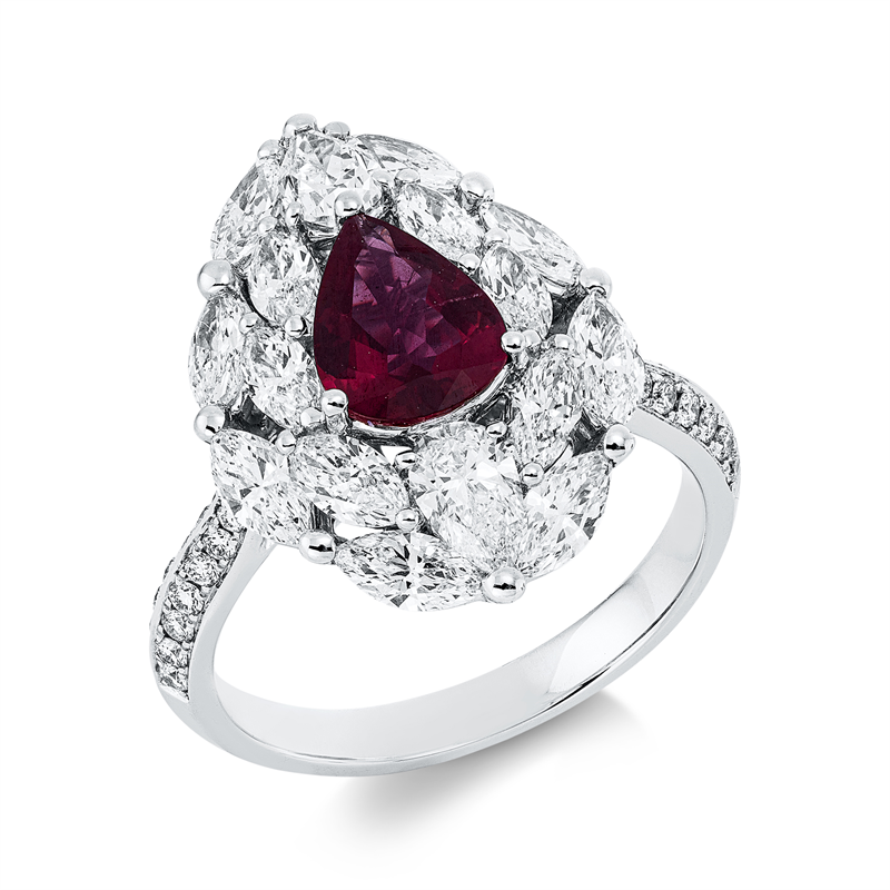 Ring mit Rubin  aus 750/-18 Karat Weißgold mit 52 Diamanten 2