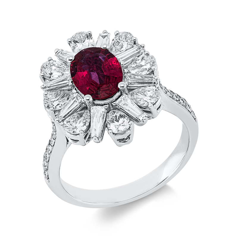 Ring mit Rubin  aus 750/-18 Karat Weißgold mit 36 Diamanten 1