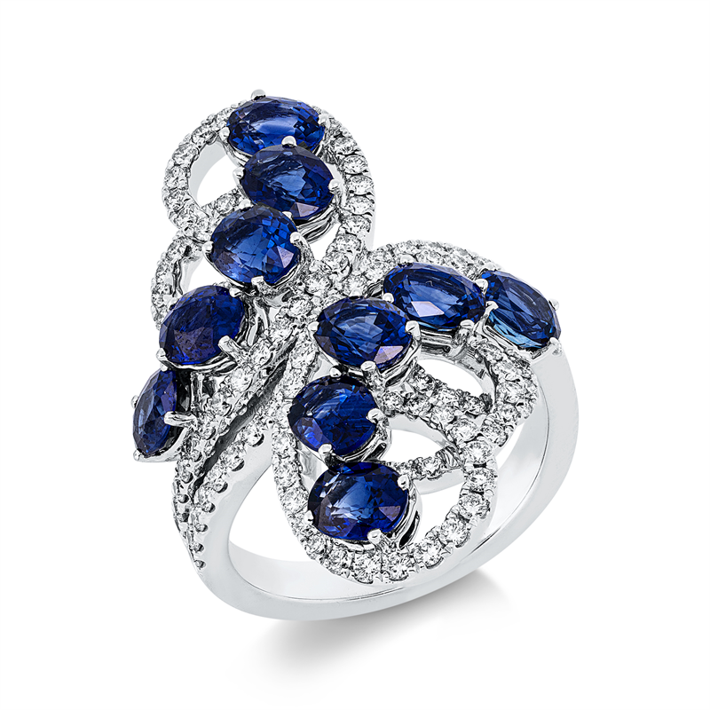 Ring mit Saphir  aus 750/-18 Karat Weißgold mit 106 Diamanten 1 ct