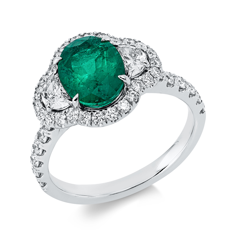 Ring mit Smaragd  aus 750/-18 Karat Weißgold mit 40 Diamanten 0