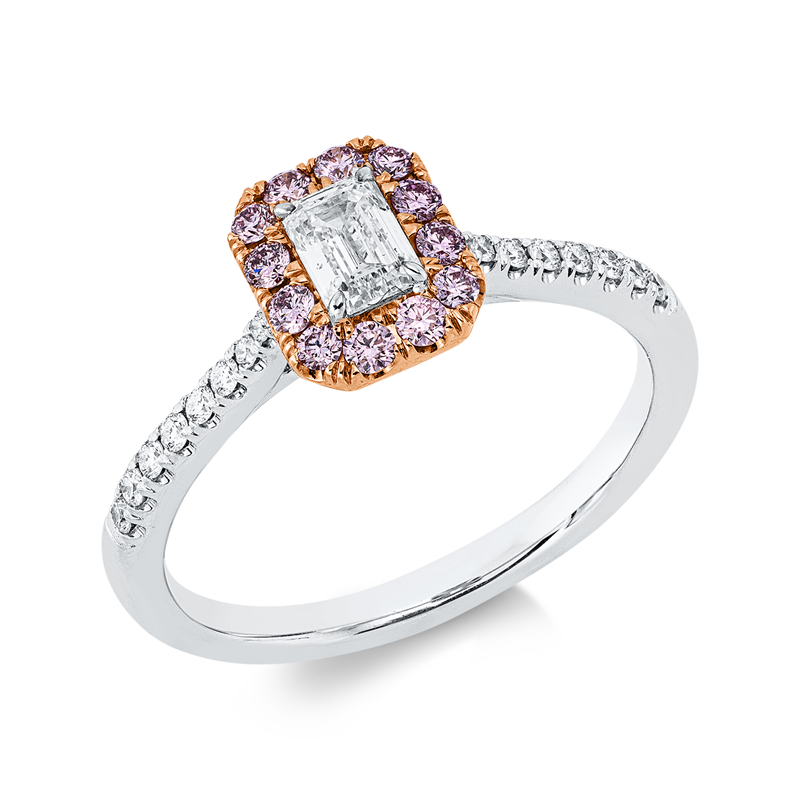 Ring mit Saphir  aus 750/-18 Karat Weißgold / Rotgold mit 17 Diamanten 0