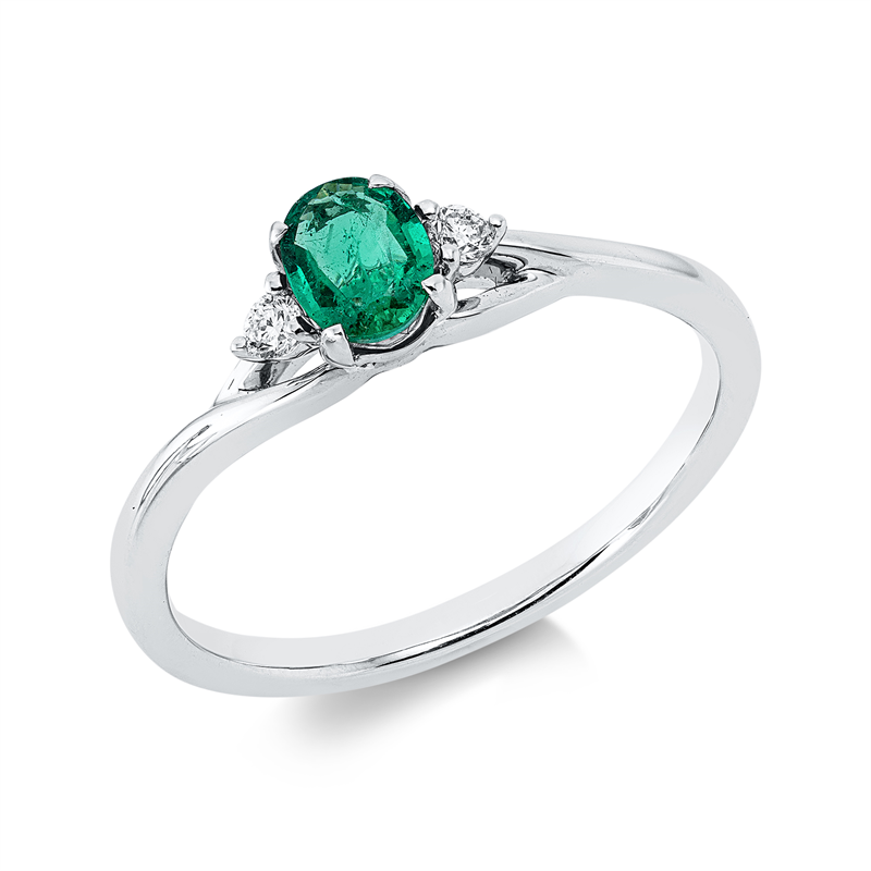 Ring mit Smaragd  aus 750/-18 Karat Weißgold mit 2 Diamanten 0
