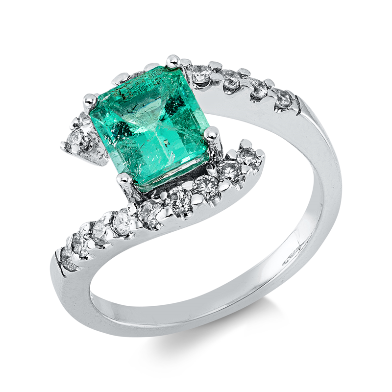Ring mit Smaragd  aus 750/-18 Karat Weißgold mit 18 Diamanten 0