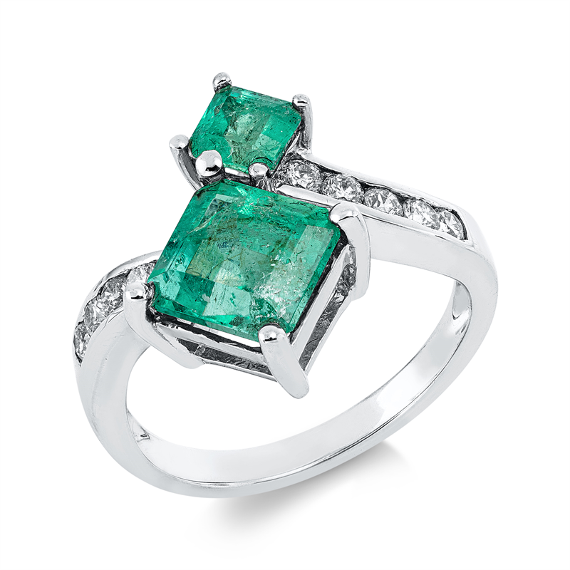 Ring mit Smaragd  aus 750/-18 Karat Weißgold mit 10 Diamanten 0