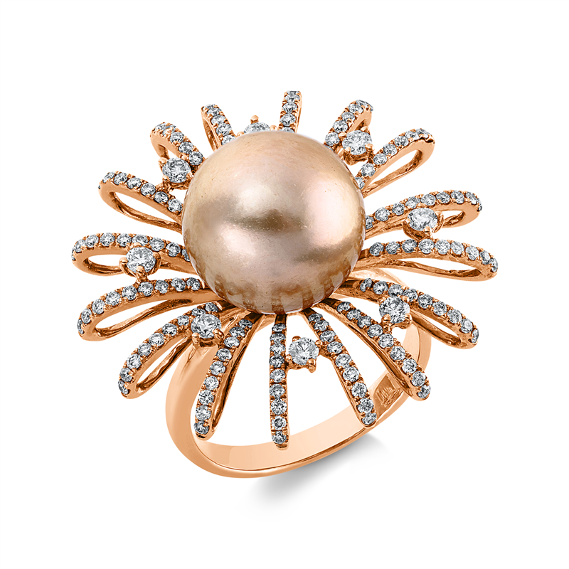 Ring   mit Südseeperle aus 750/-18 Karat Rotgold mit 152 Diamanten 1