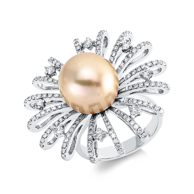 Ring   mit Südseeperle aus 750/-18 Karat Weißgold mit 136 Diamanten 0