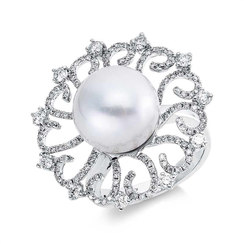 Ring   mit Südseeperle aus 750/-18 Karat Weißgold mit 143 Diamanten 0