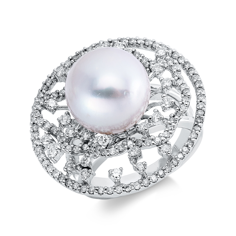 Ring   mit Südseeperle aus 750/-18 Karat Weißgold mit 140 Diamanten 1