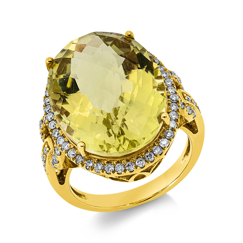 Ring mit Lemonquarz  aus 750/-18 Karat Gelbgold mit 68 Diamanten 0