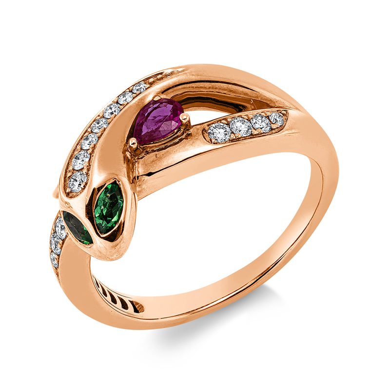 Ring mit Tsavorith  aus 750/-18 Karat Rotgold mit 15 Diamanten 0