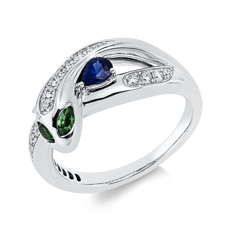 Ring mit Tsavorith  aus 750/-18 Karat Weißgold mit 15 Diamanten 0