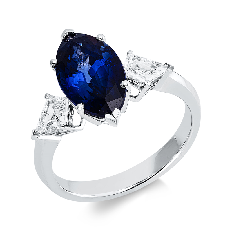 Ring mit Saphir  aus 750/-18 Karat Weißgold mit 2 Diamanten 0