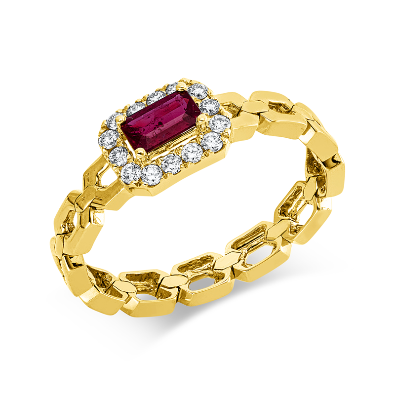 Ring mit Rubin  aus 750/-18 Karat Gelbgold mit 14 Diamanten 0
