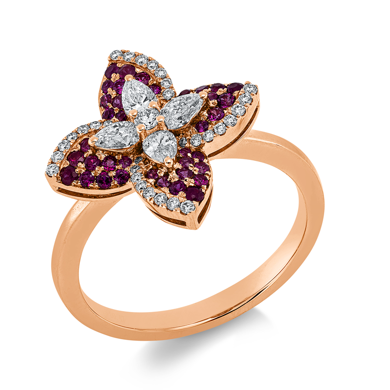 Ring mit Rubin  aus 750/-18 Karat Rotgold mit 37 Diamanten 0