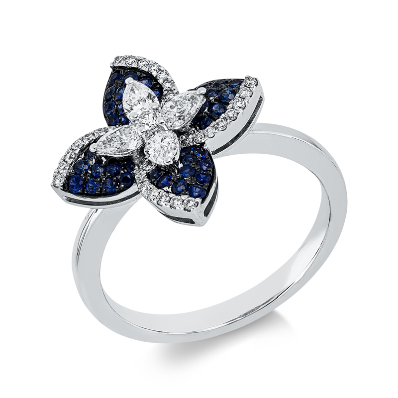 Ring mit Saphir  aus 750/-18 Karat Weißgold mit 37 Diamanten 0