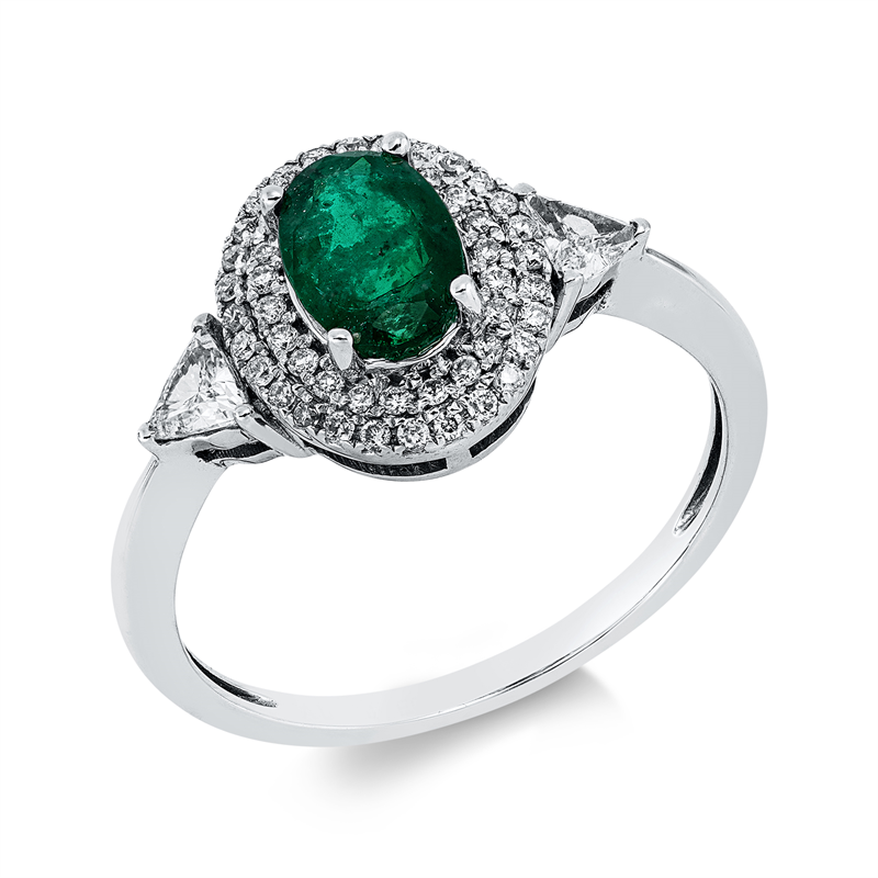 Ring mit Smaragd  aus 750/-18 Karat Weißgold mit 52 Diamanten 0
