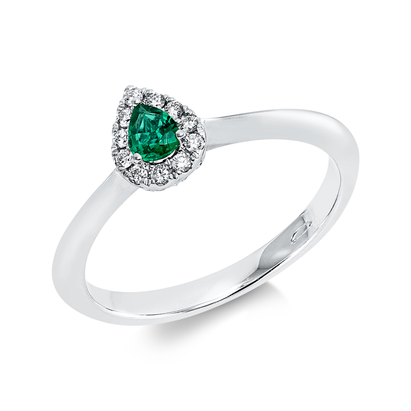 Ring mit Smaragd  aus 750/-18 Karat Weißgold mit 11 Diamanten 0