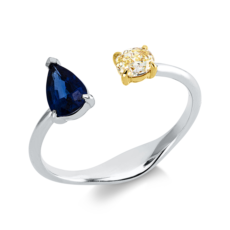 Ring mit Saphir  aus 750/-18 Karat Weißgold / Gelbgold mit 1 Diamant 0