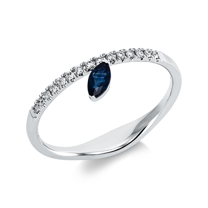 Ring mit Saphir  aus 750/-18 Karat Weißgold mit 15 Diamanten 0