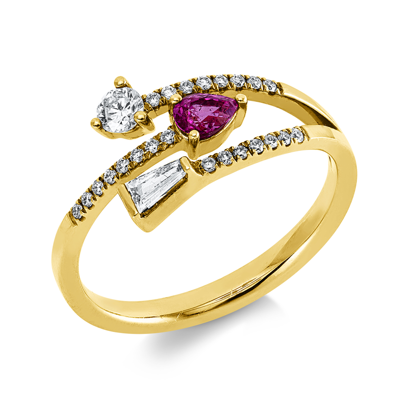 Ring mit Rubin  aus 750/-18 Karat Gelbgold mit 25 Diamanten 0