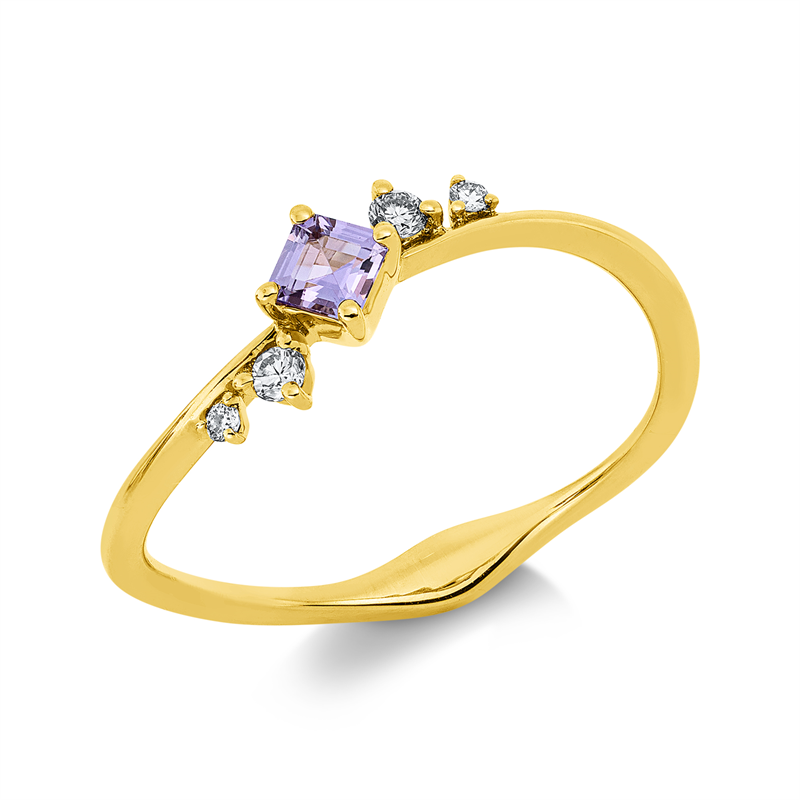 Ring mit Saphir  aus 750/-18 Karat Gelbgold mit 4 Diamanten 0
