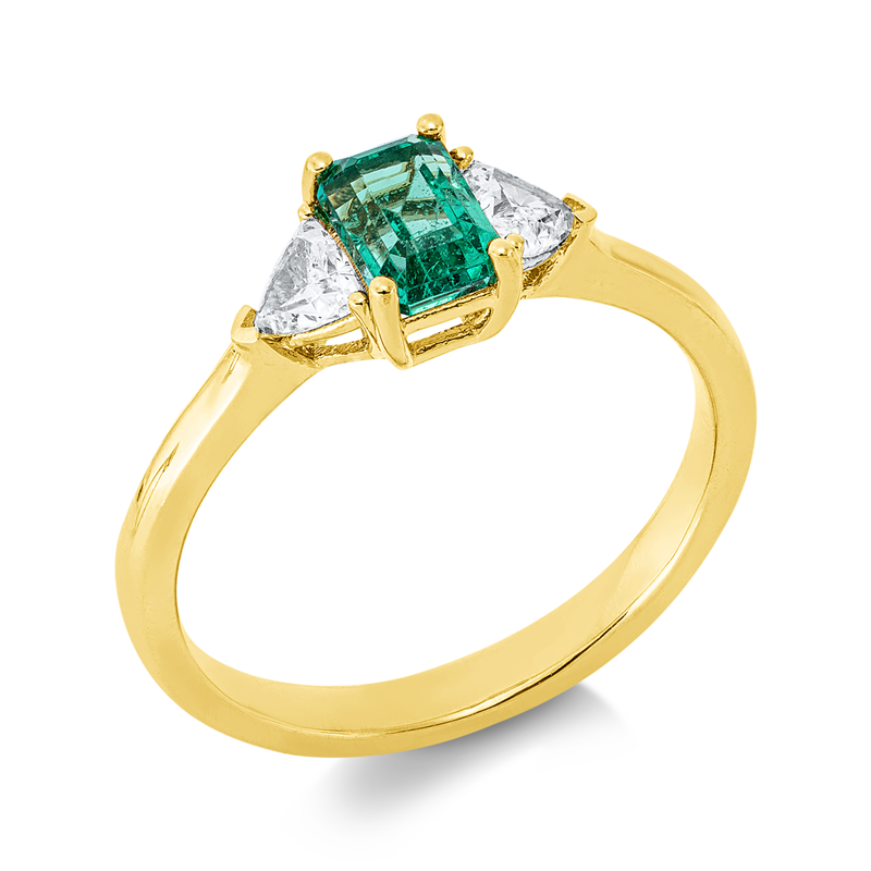 Ring mit Smaragd  aus 750/-18 Karat Gelbgold mit 2 Diamanten 0