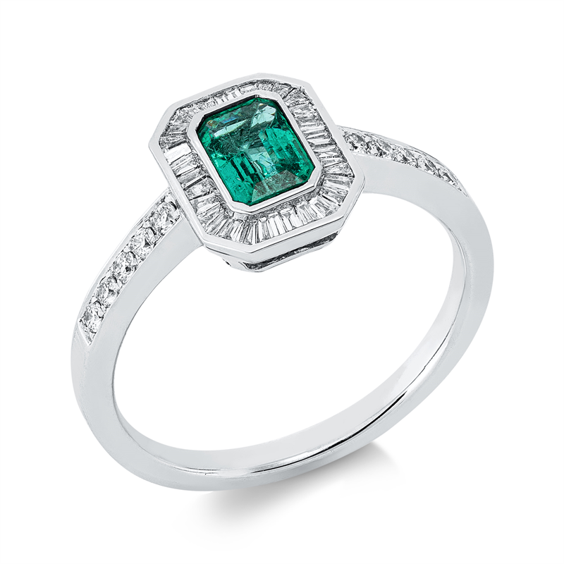 Ring mit Smaragd  aus 750/-18 Karat Weißgold mit 44 Diamanten 0