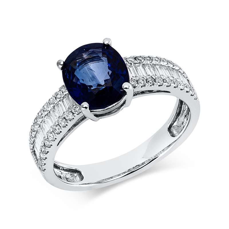 Ring mit Saphir  aus 750/-18 Karat Weißgold mit 66 Diamanten 0