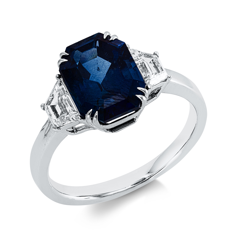 Ring mit Saphir  aus 750/-18 Karat Weißgold mit 2 Diamanten 0