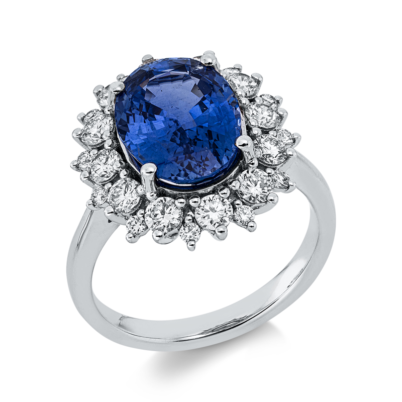 Ring mit Saphir  aus 750/-18 Karat Weißgold mit 24 Diamanten 0